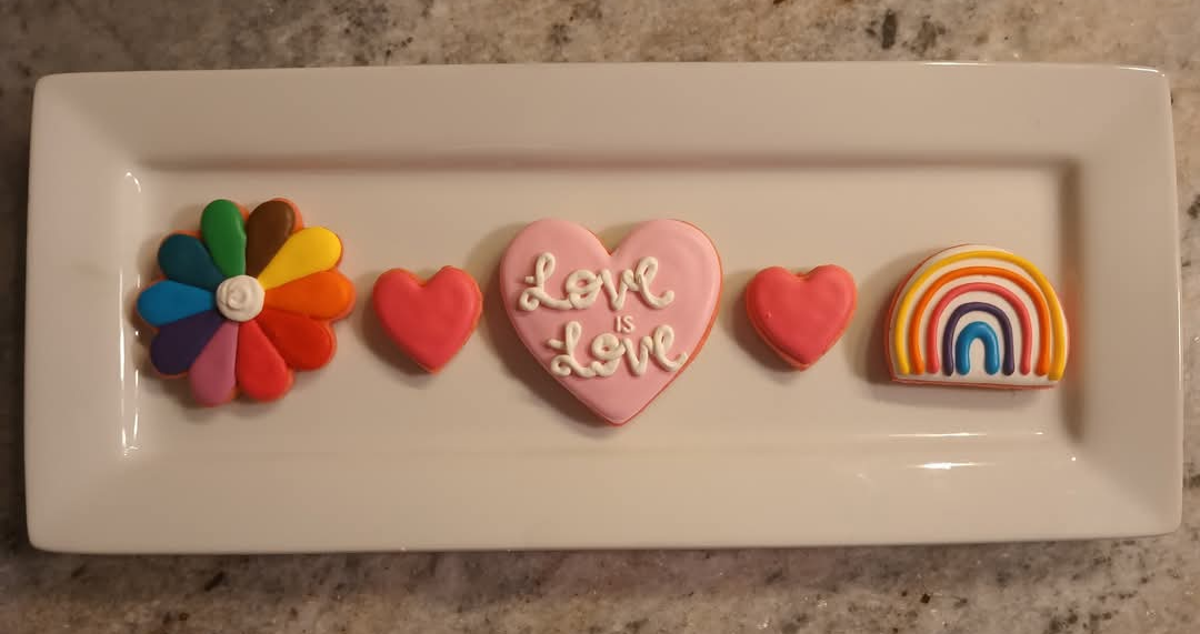 Love is Love rainbow and heart cookies