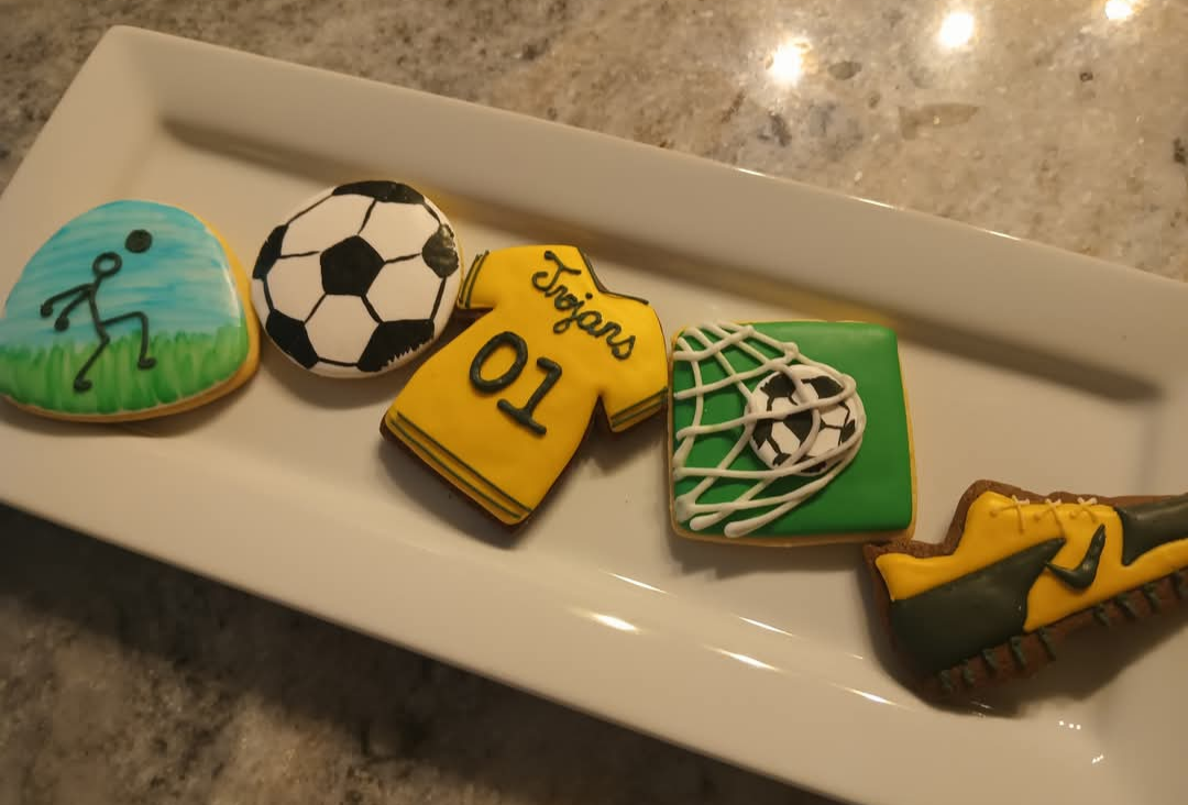 Soccer themed Trojans cookies